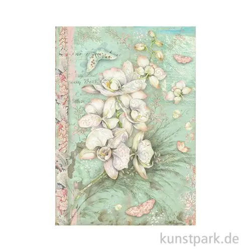 Hochwertig Stamperia Reispapier - Orchids and Cats White Orchid, DIN A4