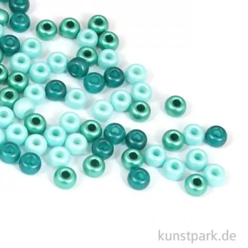 Rocailles-Mix mit Großloch - Mint-Töne, 5,5 mm, 80 Stück Billig