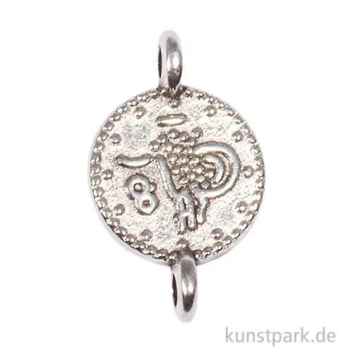 Sofort Bestellen Mini-Anhänger Metall - silberne Münze mit 2 Ösen, 4 Stück
