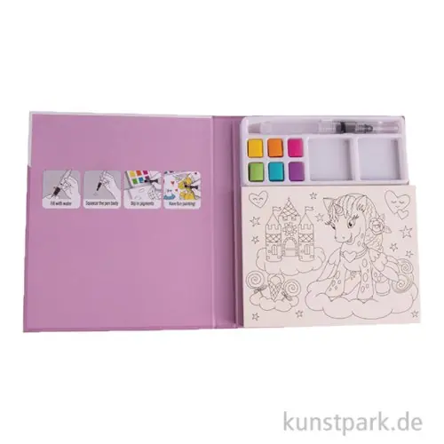 Kinder Malblock mit Wasserfarben, 15,8 x 18,7 cm, 29 Motive, Einhorn Expressversand