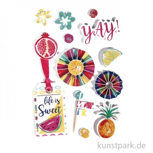 3D Papier Sticker - Summer Party, 13 Stück sortiert Solange Der Vorrat Reicht