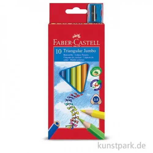 Versand Am Gleichen Tag Faber-Castell TRIANGULAR Jumbo, 10 Buntstifte mit Spitzer im Kartonetui