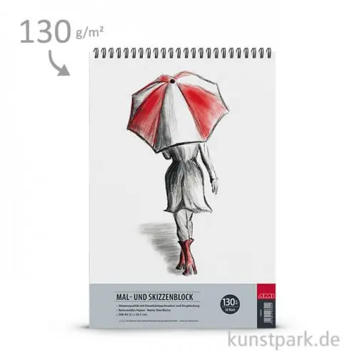 Schnäppchen Mal- und Skizzenblock 130g, Spiralbindung