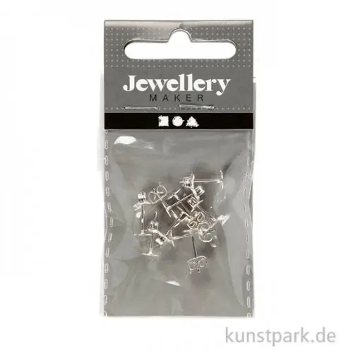 Zertifiziert Ohrstecker mit Platte und Verschluss 13 mm, 10 Stück, Versilbert