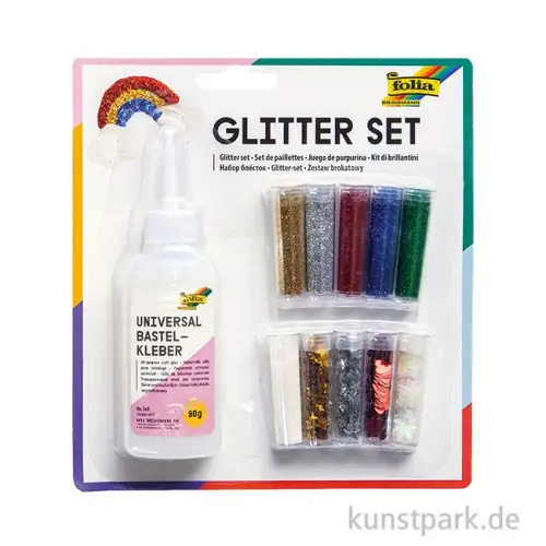 Highlight Glitter-Set, 10x3g, inkl. 90g Kleber - farbig sortiert