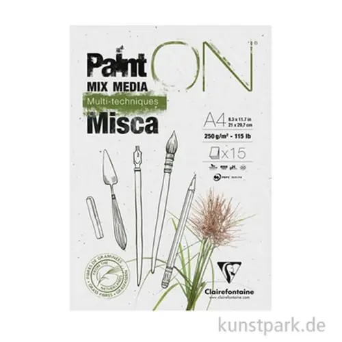 Top-Qualität Clairefontaine Paint'ON MISCA Mixed Media Block, 250g, 15 Blatt