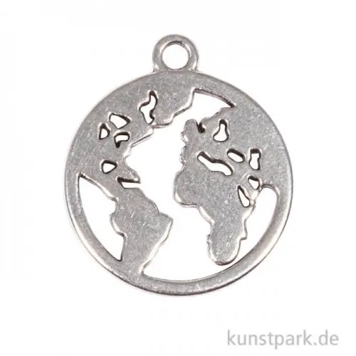 Angebot Anhänger Metall - silberne Weltkarte, 2 Stück