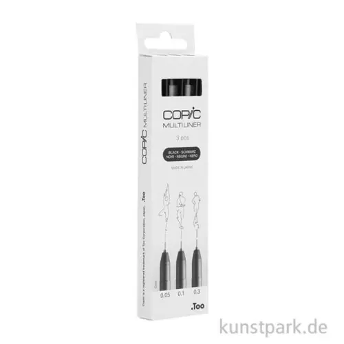 Highlight COPIC Multiliner Set - Schwarz, 3 Strichstärken, 0,05-0,3 mm