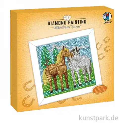 Echt Diamond Painting Set - Holz Bilderrahmen, Pferde, 20 x 20 cm