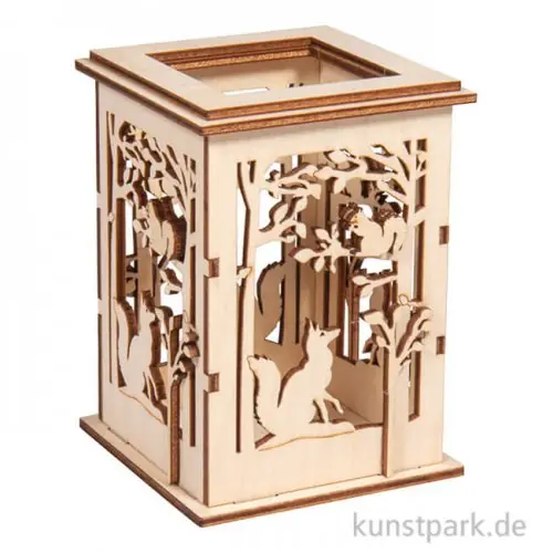 Holzbausatz Tischlaterne Wald, Natur, 8,5 x 8,5 x 11,7 cm, 15-teilig Preisknaller