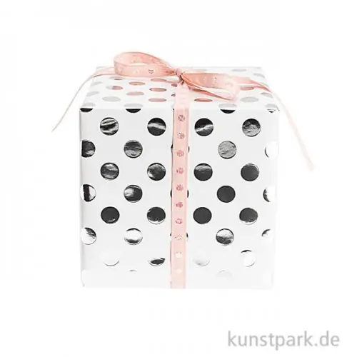Highlight Geschenkpapier - Weiß mit Silber Punkte, 200 x 70 cm
