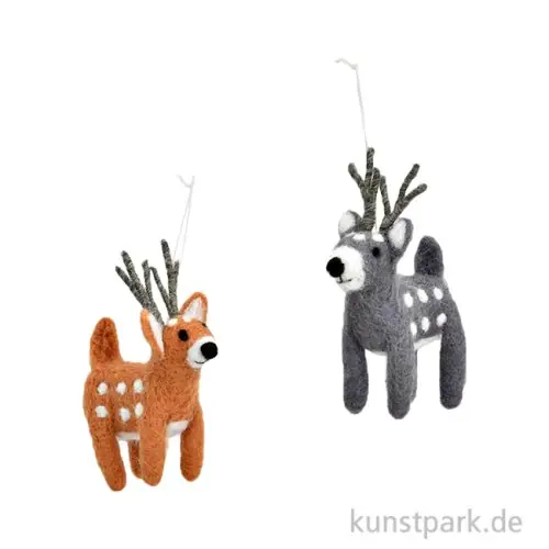 Weihnachtshänger Hirsch aus Filz, Grau / Braun, Sortiert, 7 x 7 x 3 cm Kostenloser Versand