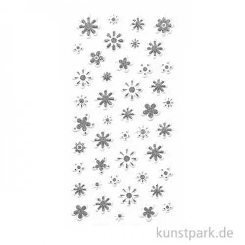 Softy Sticker - Blüten, Weiß / Silber Mengenrabatt