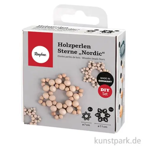 Bastelset Holzperlen Sterne Nordic, Material für 3 Perlensterne Handgefertigt