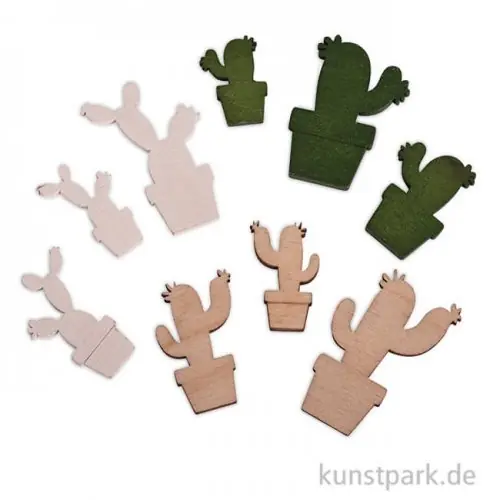Top-Qualität Holz-Streuteile Kakteen, 1,4 - 2,5 cm, 18 Stück sortiert