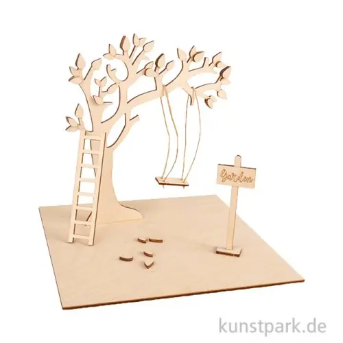 Exklusiv Holzbausatz Miniatur Garten, 3D, Holz, Natur, 22-teilig, 21 x 19,2 cm