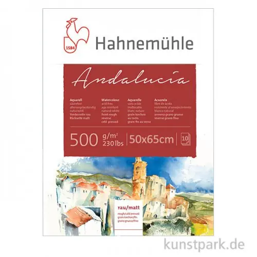 Heißes Angebot Hahnemühle ANDALUCIA Aquarellkarton, 10 Bogen, 500g rau/matt, 50 x 65 cm