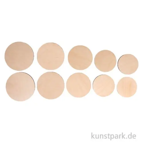 Holz Platten Set, Natur, Rund, ø 7,5-10,5 cm, Stärke 4 mm, 10 Stück Ab Werk