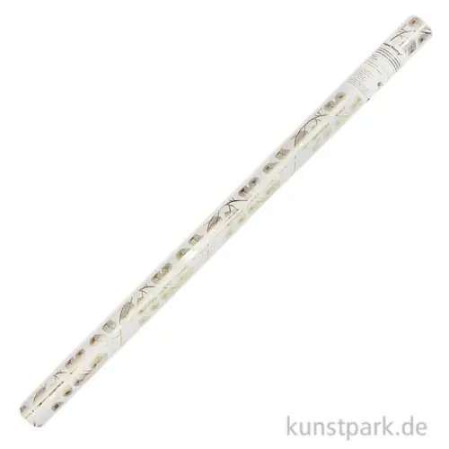 Ausverkauf Geschenkpapier - Christmas Rocks, Tannenzweige, Weiß, 200 x 70 cm