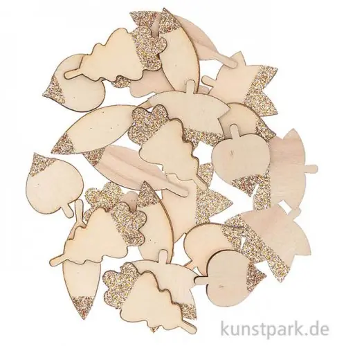 Streudeko Blätter - Naturholz mit Rosegold-Glitter, 48 Stück Gleich Bestellen