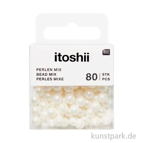 Kunststoffperlen, Perlweiß Mix, 6 mm Durchmesser, 80 Stück Mega-Angebot