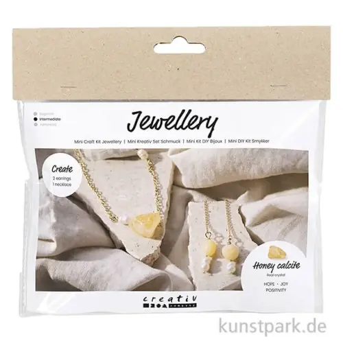 Mini Bastelset Schmuck, Halskette + Ohrringe mit Honigcalcit Highlight
