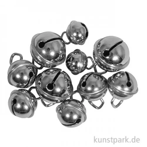 Gratis Versand Deko-Metallglöckchen zum Basteln, Silber, 11 / 15 / 19 mm, 10 Stück