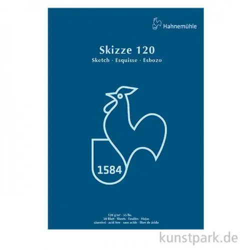 Handgefertigt Hahnemühle SKIZZE 120, Skizzenblock, 50 Blatt