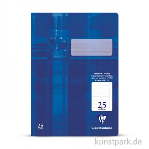 Clairefontaine Schulheft DIN A4, 16 Blatt, 90g, Lin. 25, liniert mit Rand Weltweiter Versand