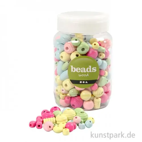 Finale Aktion Holzperlen in Pastellfarben, 10-15 mm, Lochgröße 3-5 mm, 400 ml