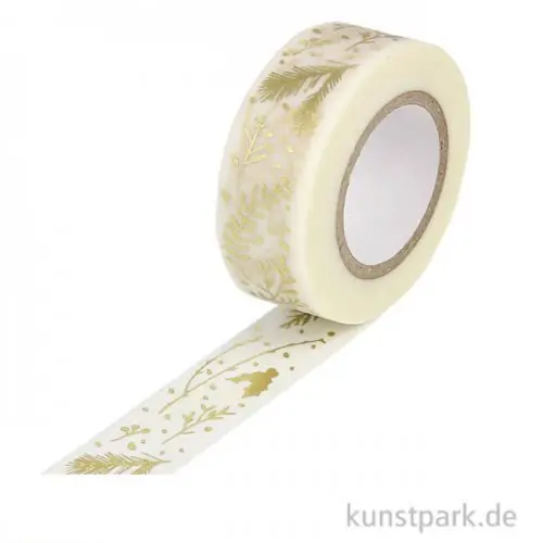 Markenprodukt Washi Tape - Nostalgic Christmas, Zweige Weiß-Gold, 10 m