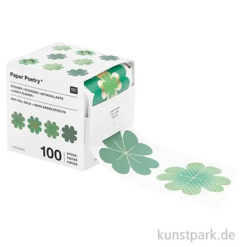Sticker - Glücksklee, Gold-Grün, 100 Aufkleber Rabatt