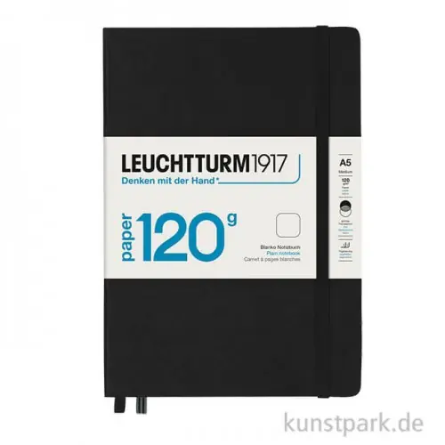 Leuchtturm Notizbuch Hardcover - Schwarz, 120g Edition, A5, Blanko Top-Seller