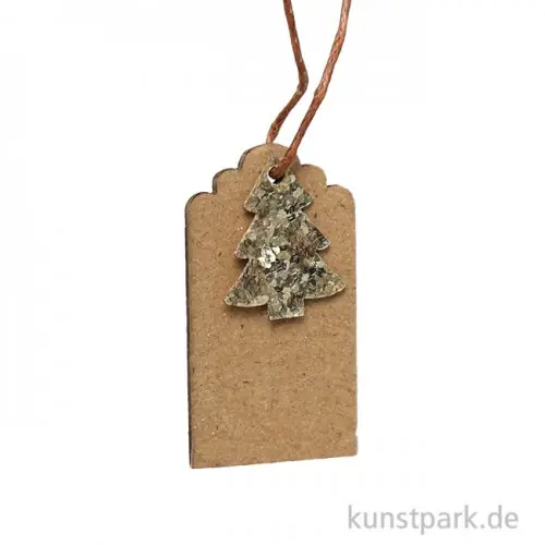 Geschenkanhänger aus Karton mit Baum, Gold, 4,5 x 2,5 cm, 6 Stück Sofort Bestellen