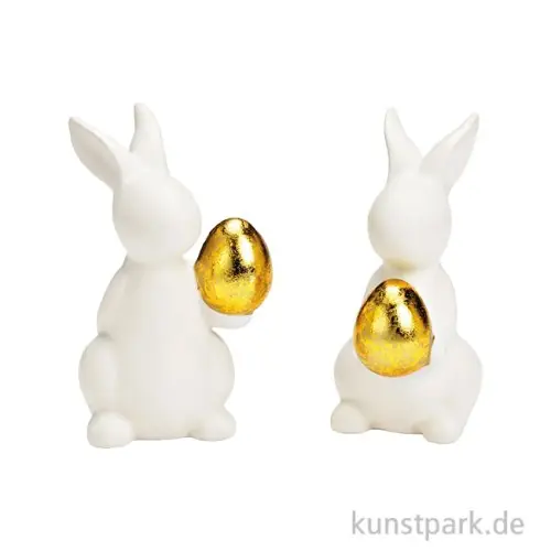 Must-Have Hase mit Ei aus Keramik, Weiß, Sortiert, 7 x 11 x 6 cm
