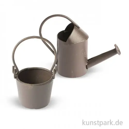 Mini Gießkanne und Eimer aus Metall - Rost, 5 cm Preis Gesenkt