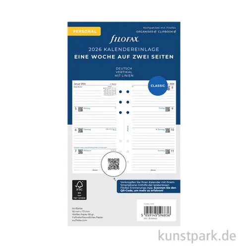 Mengenrabatt FILOFAX Kalendereinlagen 2026 - 1 Woche auf 2 Seiten, Personal