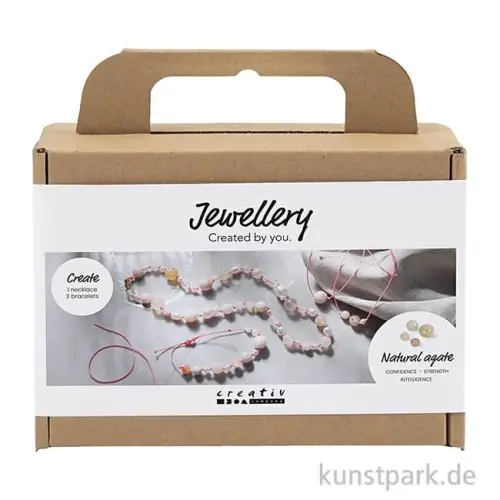 Mengenrabatt Mini Bastelset Schmuck, Achat Perlenkette + Armband