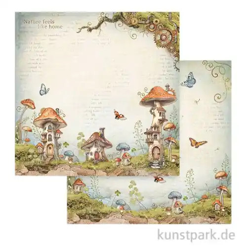 Stamperia Scrappapier - Hidden Grove Mushroom Houses, 30,5 x 30,5 cm Weltweiter Versand