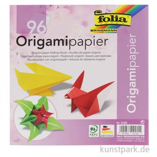 Faltblätter aus Origamipapier, 96 Blatt, 80g - farbig sortiert Geprüft