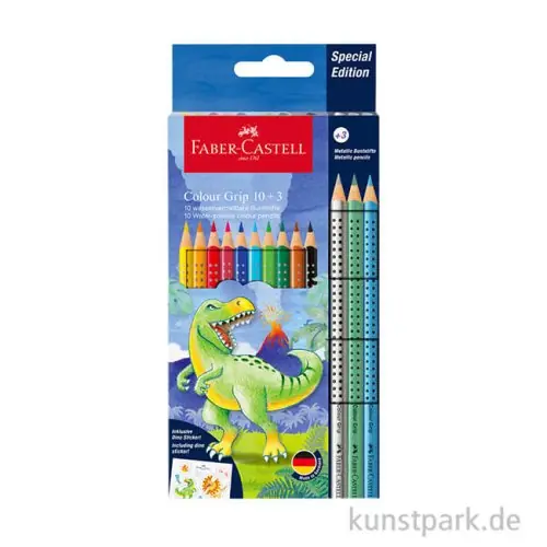 Faber-Castell COLOUR GRIP Buntstifte, 10+3 Kartonetui, Dino Aktuell