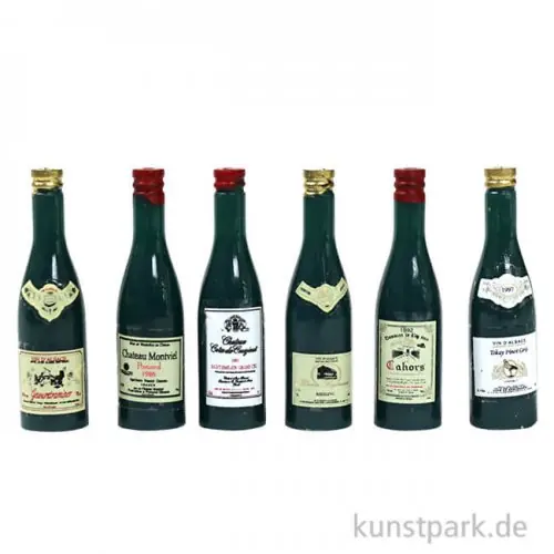 Weltweiter Versand Miniatur Weinflaschen, sortiert, 3,6 cm, 6 Stück