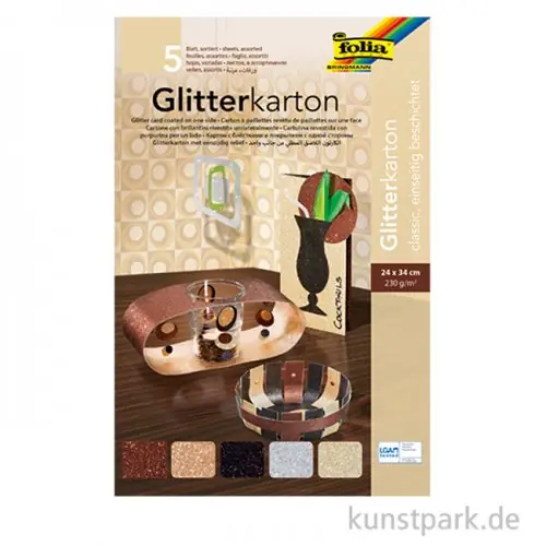 Schneller Versand Glitterkarton Classic, 24 x 34 cm, 5 Blatt farbig sortiert, 300g/m²