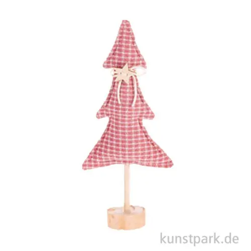 Weltweiter Versand Deko Tannenbaum mit Holzständer, Rosa, 13,5 x 6 x 3,4 cm