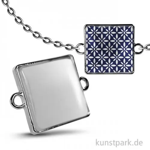 Cabochon Doppel-Ösenhänger Quadrat - 27x27 mm - Silber Sichere Zahlung