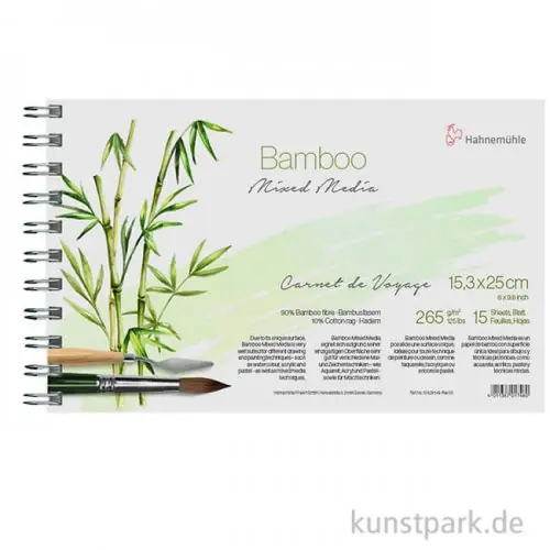 Premium Hahnemühle BAMBOO CARNET DE VOYAGE - 15 Blatt, 265g, 15,3 x 25 cm