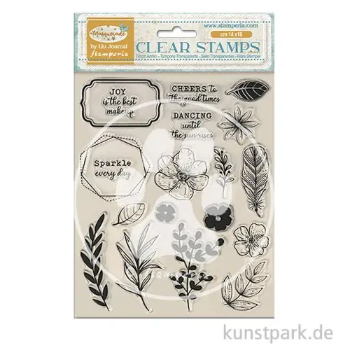 Jetzt Kaufen Stamperia Acrylic Stamps - Masquerade Flowers and Labels