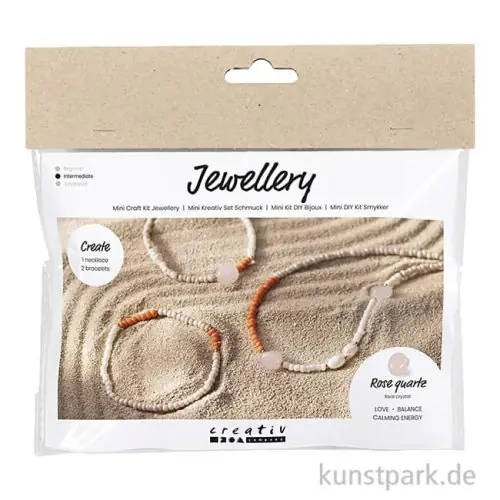 Exklusiv Mini Bastelset Schmuck, Halskette + Armband mit Rosenquarz