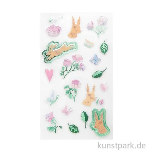 Ab Werk Foliensticker - La Vie en Rose, Blumen + Hasen, 4 Bögen