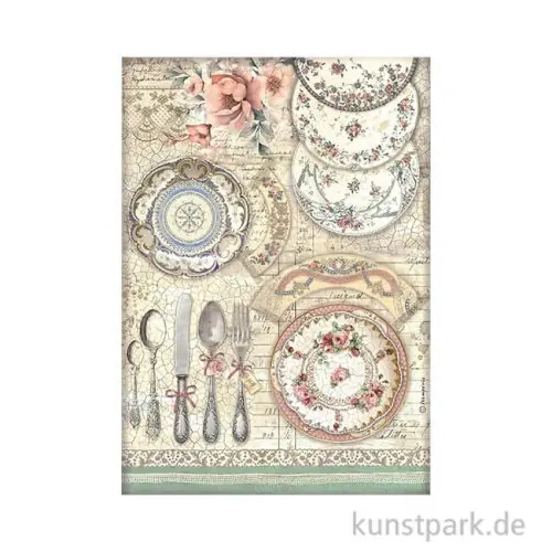 Stamperia Reispapier - Brocante Antiques Ceramic Plates, DIN A4 Schneller Versand